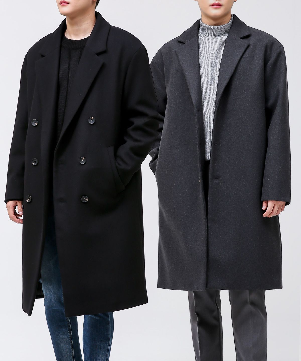 음(UMM) 남자 오버핏 싱글더블버튼 누빔안감코트 2COLOR