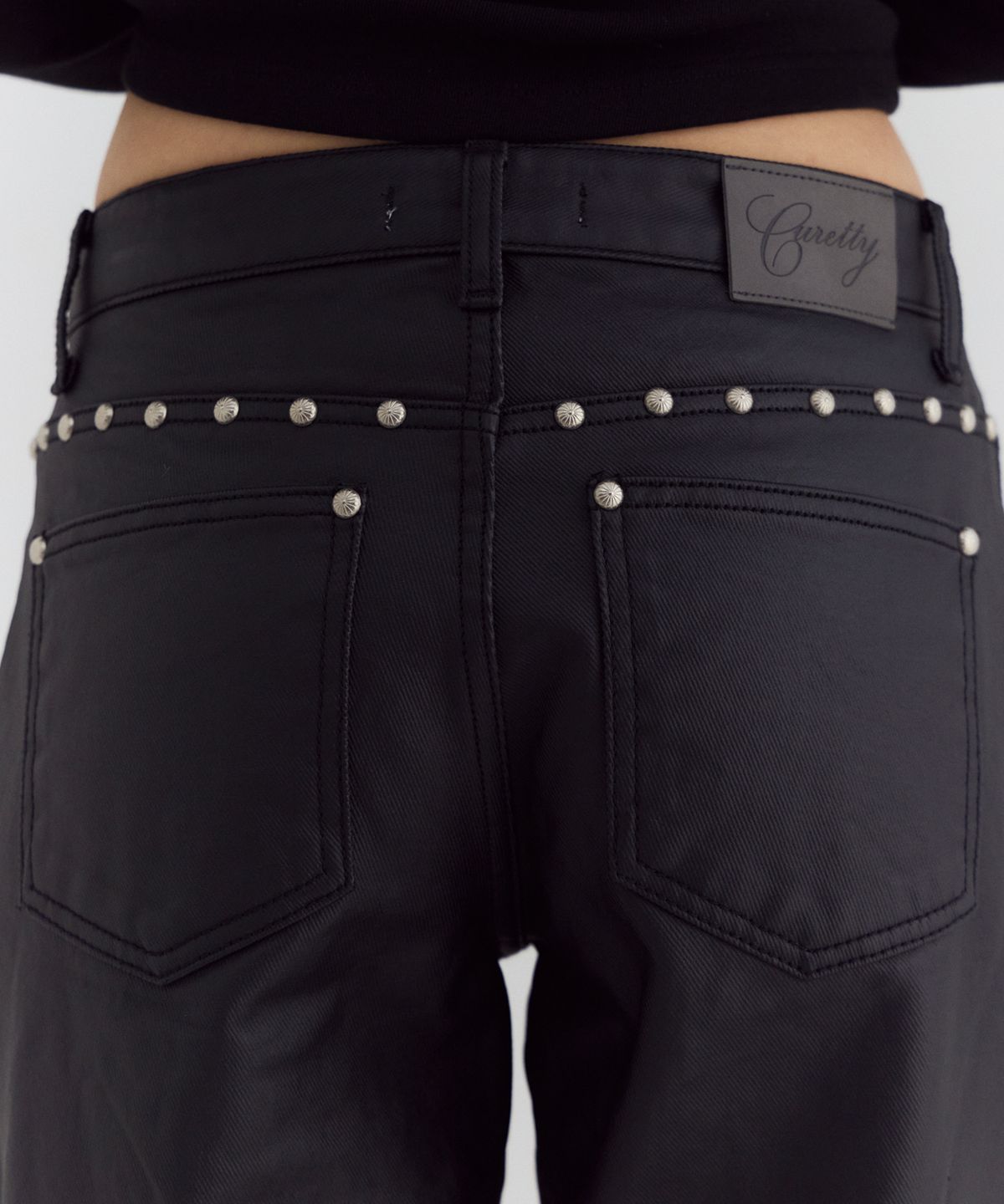 큐리티(CURETTY) C FLAT STUD WIDE LEATHER PANTS_BLACK