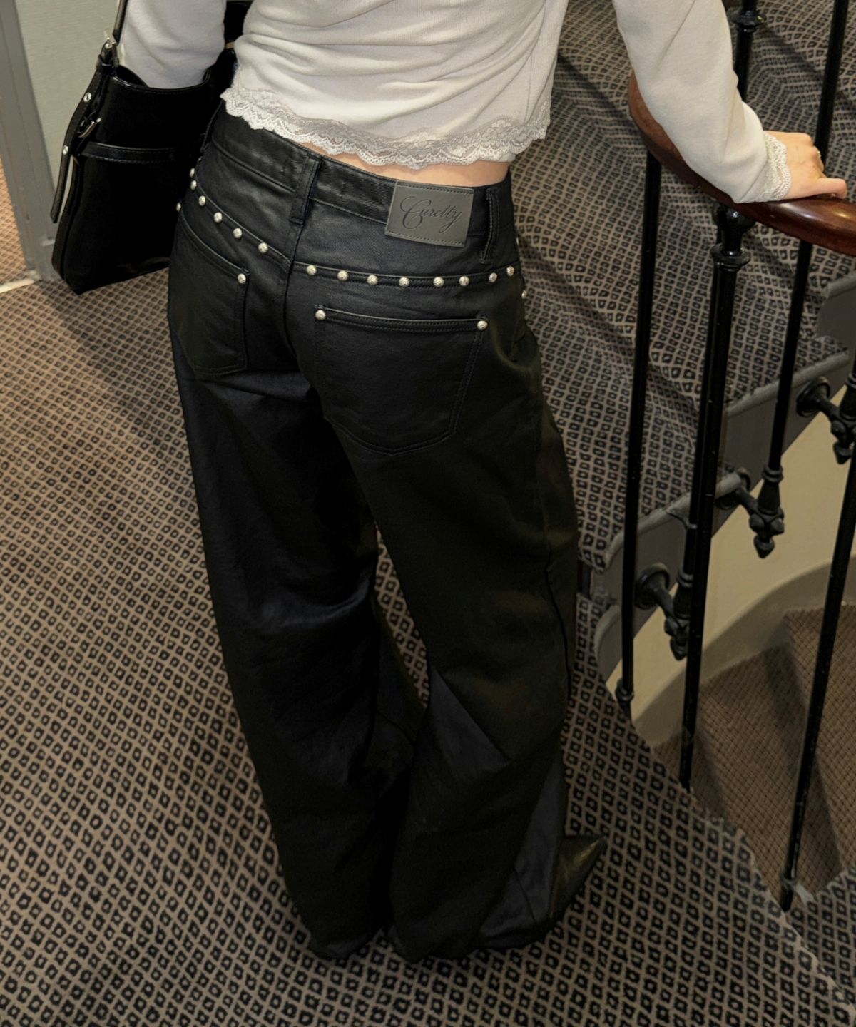 큐리티(CURETTY) C FLAT STUD WIDE LEATHER PANTS_BLACK