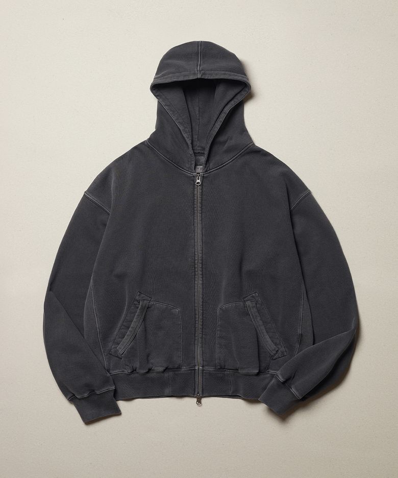VINTAGE SEPARATE PKT ZIP HOODIE (WASHED CHARCOAL)