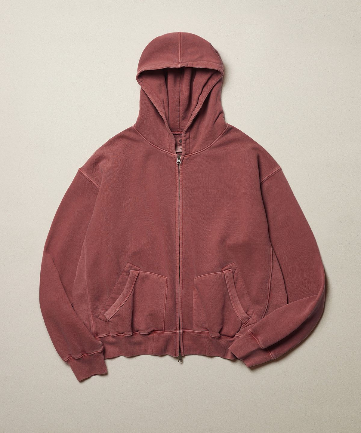 에스파이(ESFAI) VINTAGE SEPARATE PKT ZIP HOODIE (WASHED RED)