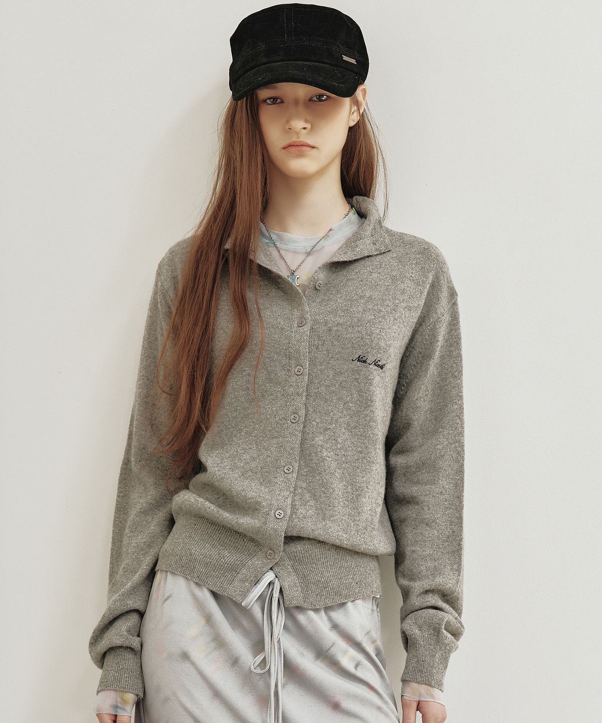 닉앤니콜(NICK&NICOLE) HIGH NECK BUTTON KNIT CARDIGAN_GRAY