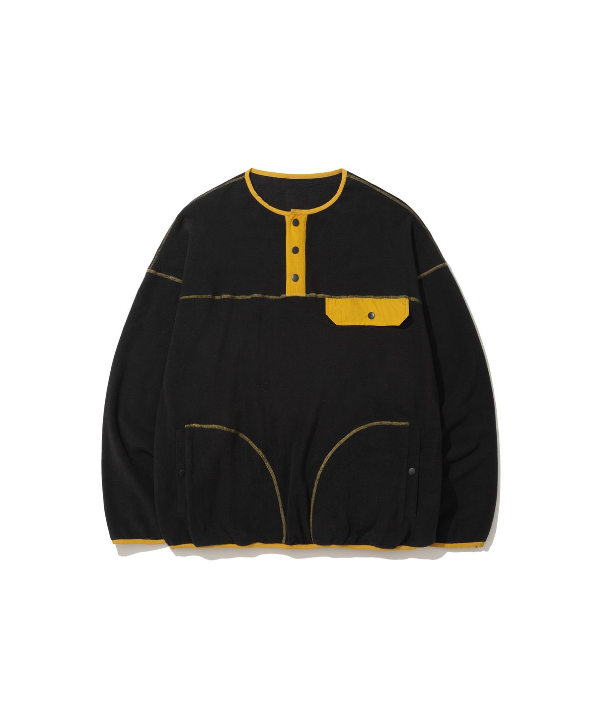 앵글런(ANGLAN) Two-Tone Fleece Pullover - Black