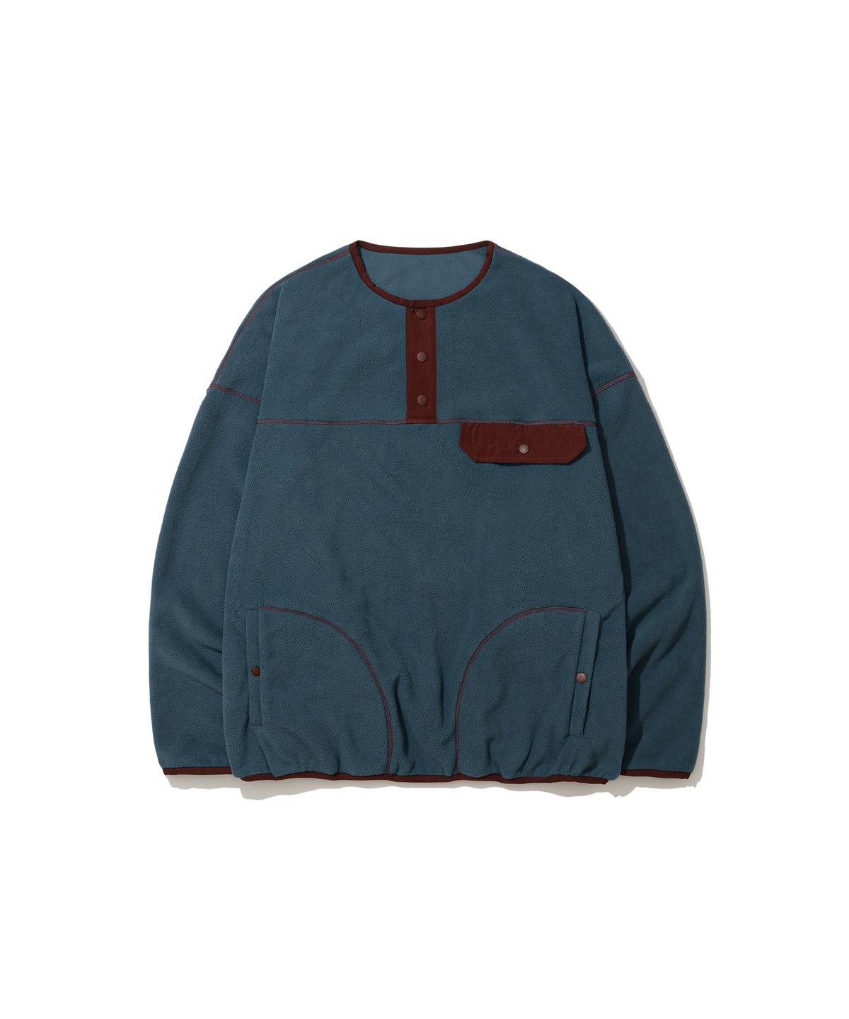 앵글런(ANGLAN) Two-Tone Fleece Pullover - Blue