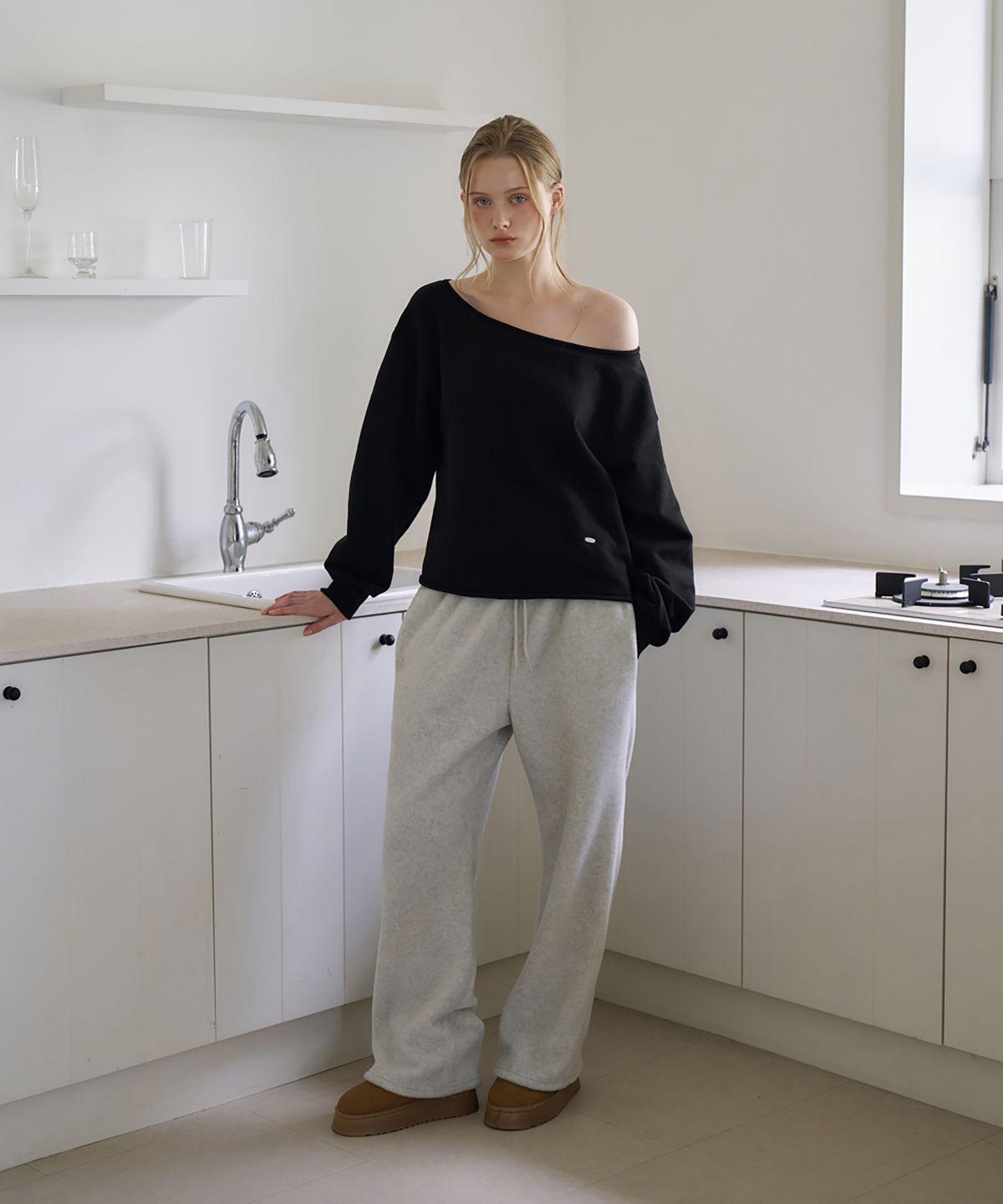 드헤베(DEHEVE) Cozy Fleece Pants [Gray]