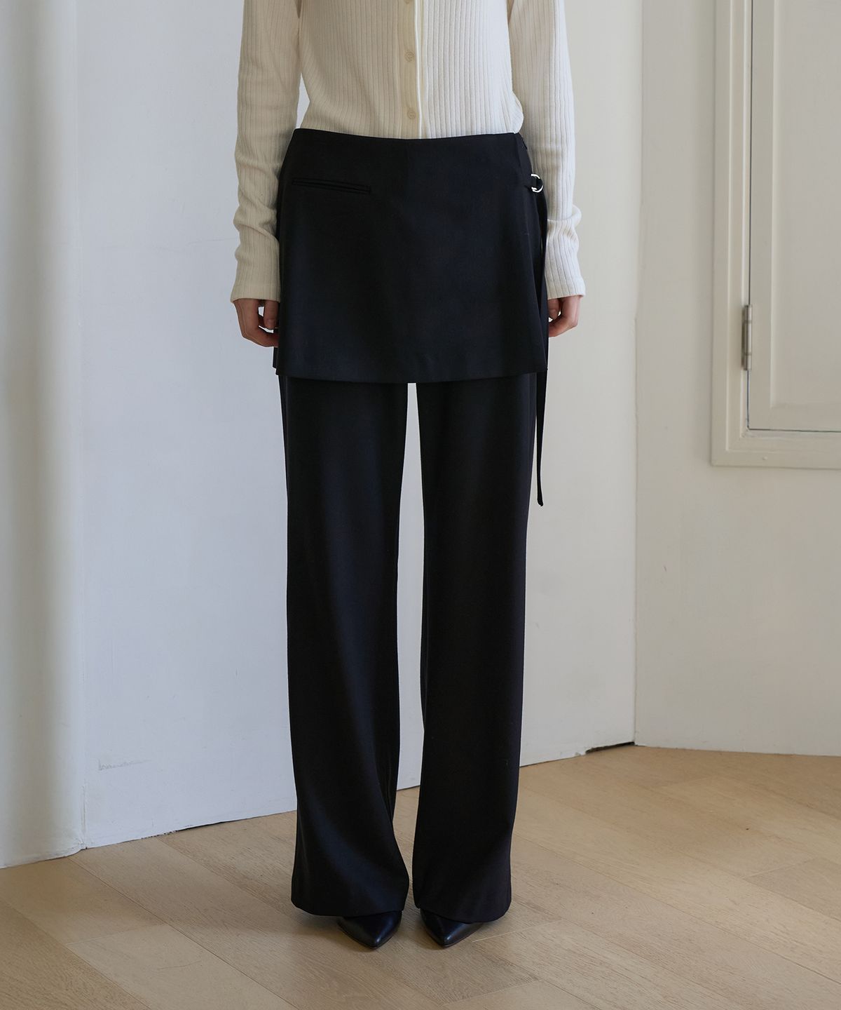 드헤베(DEHEVE) Wool Wrap Layered Pants [Black]