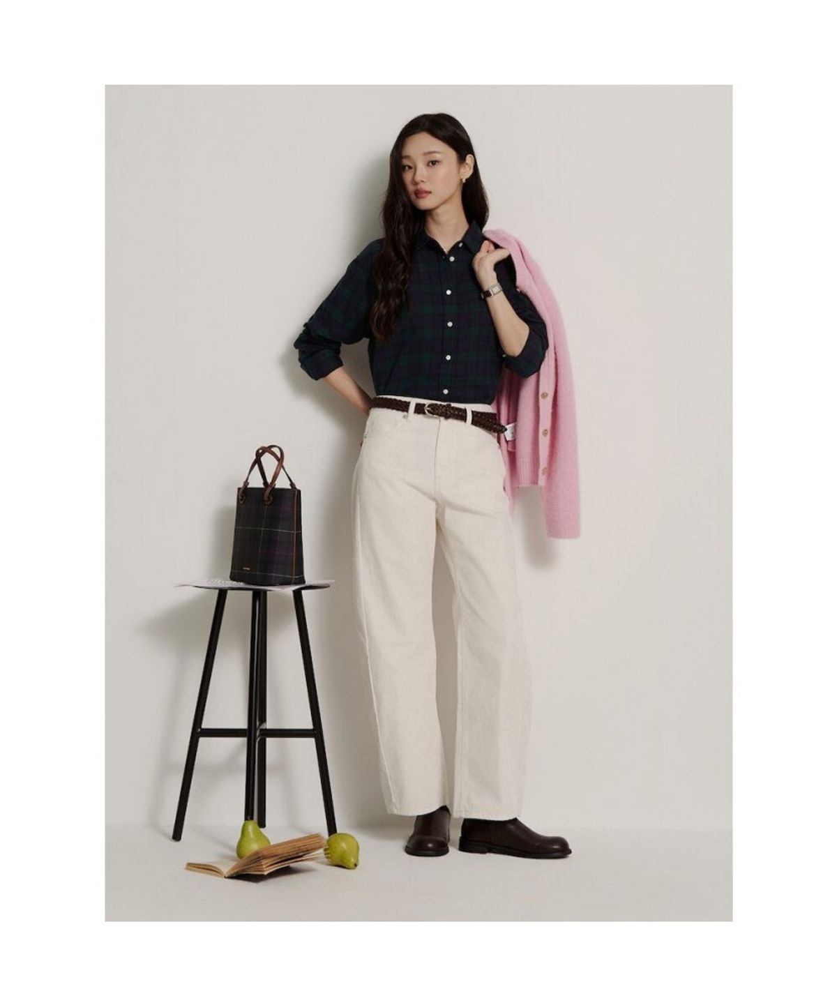 빈폴 레이디스(BEANPOLE LADIES) 블랙워치 체크 릴랙스핏 셔츠  네이비 (BF6X64E02R)