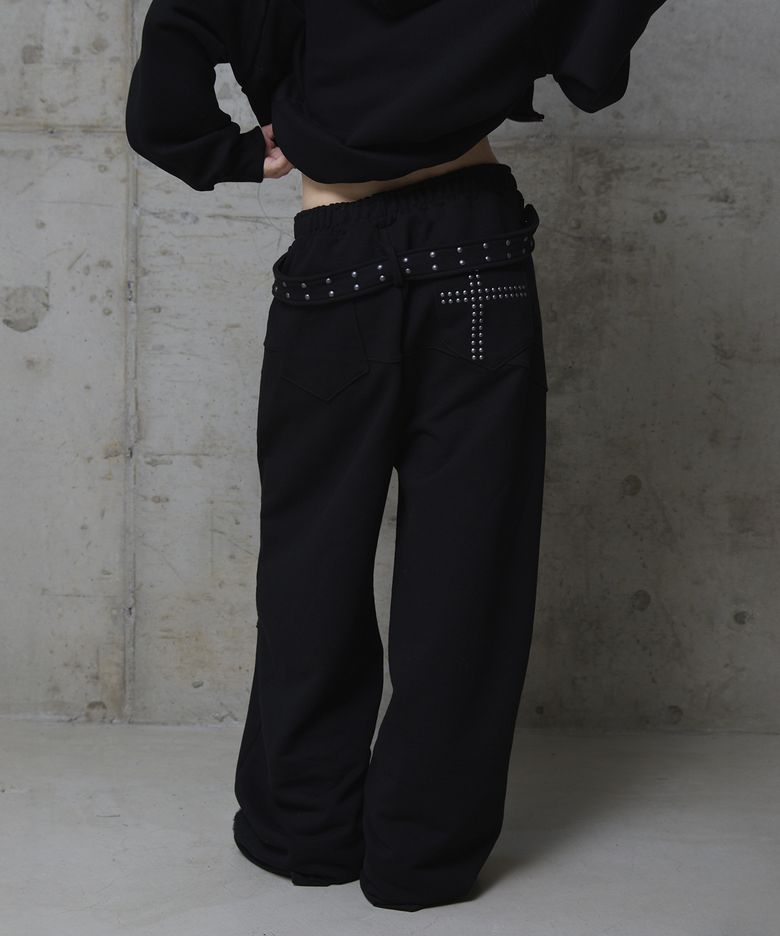 Studded Strap Sweat Pants (BLACK)