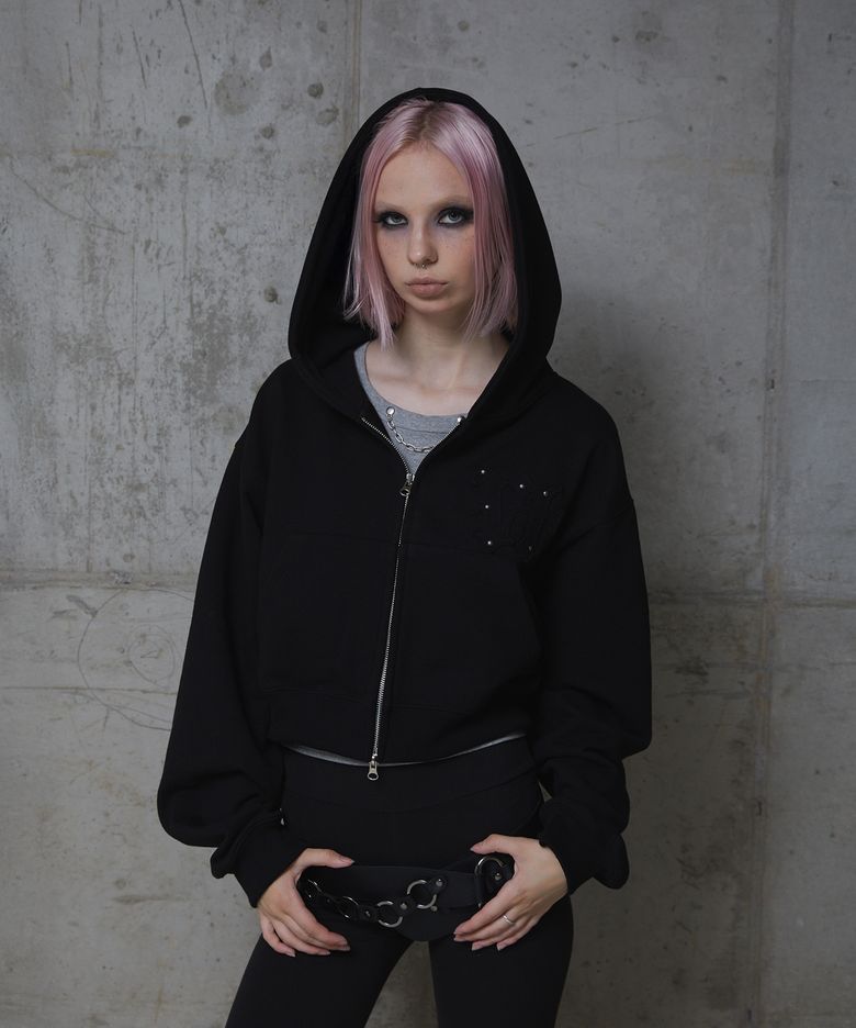 Faded Patch Hood Zip-Up (BLACK)