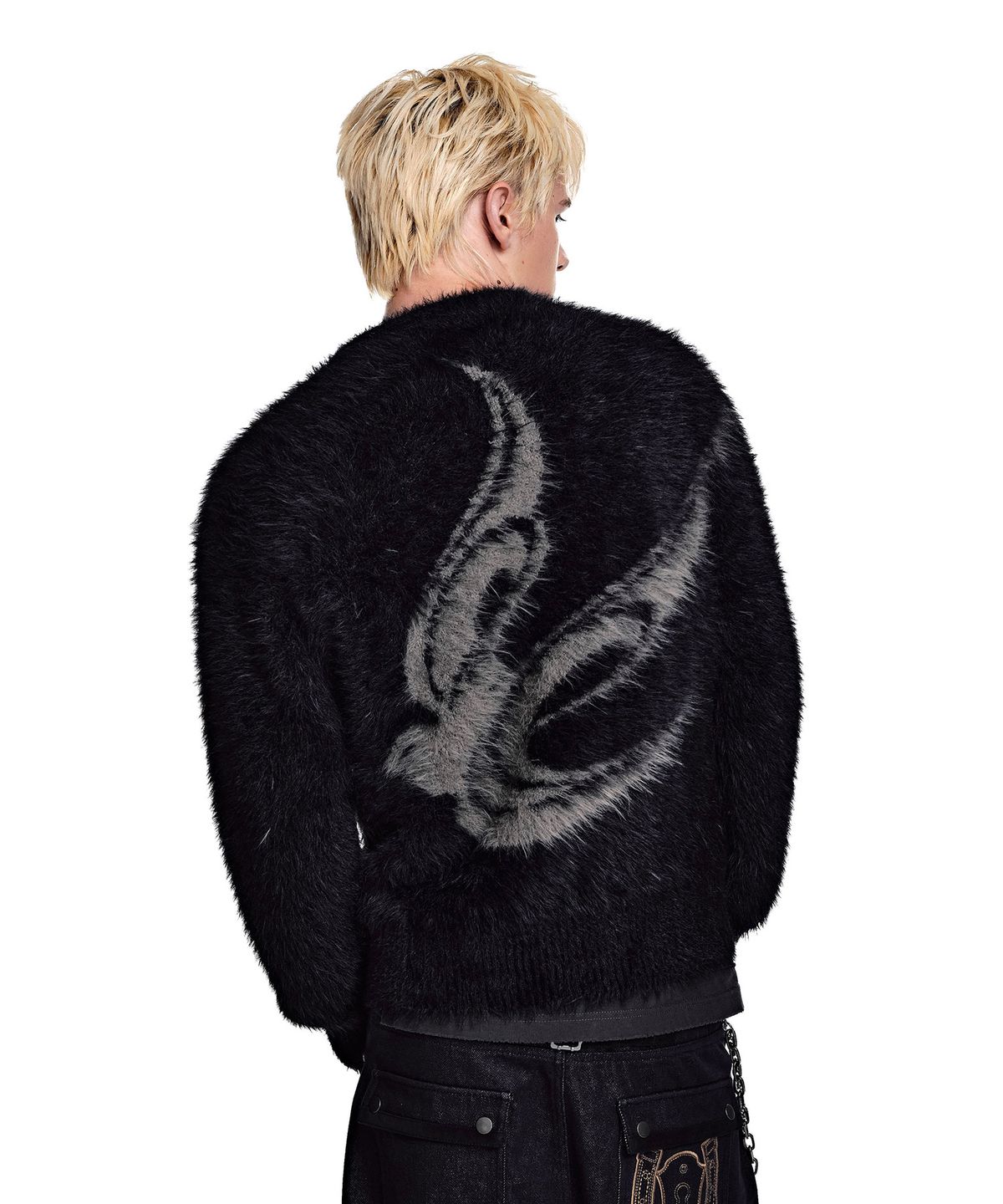 세컨모놀로그(SECONDMONO) Hairy Graphic Henley Knit [BLACK]_SEKT039BLACK