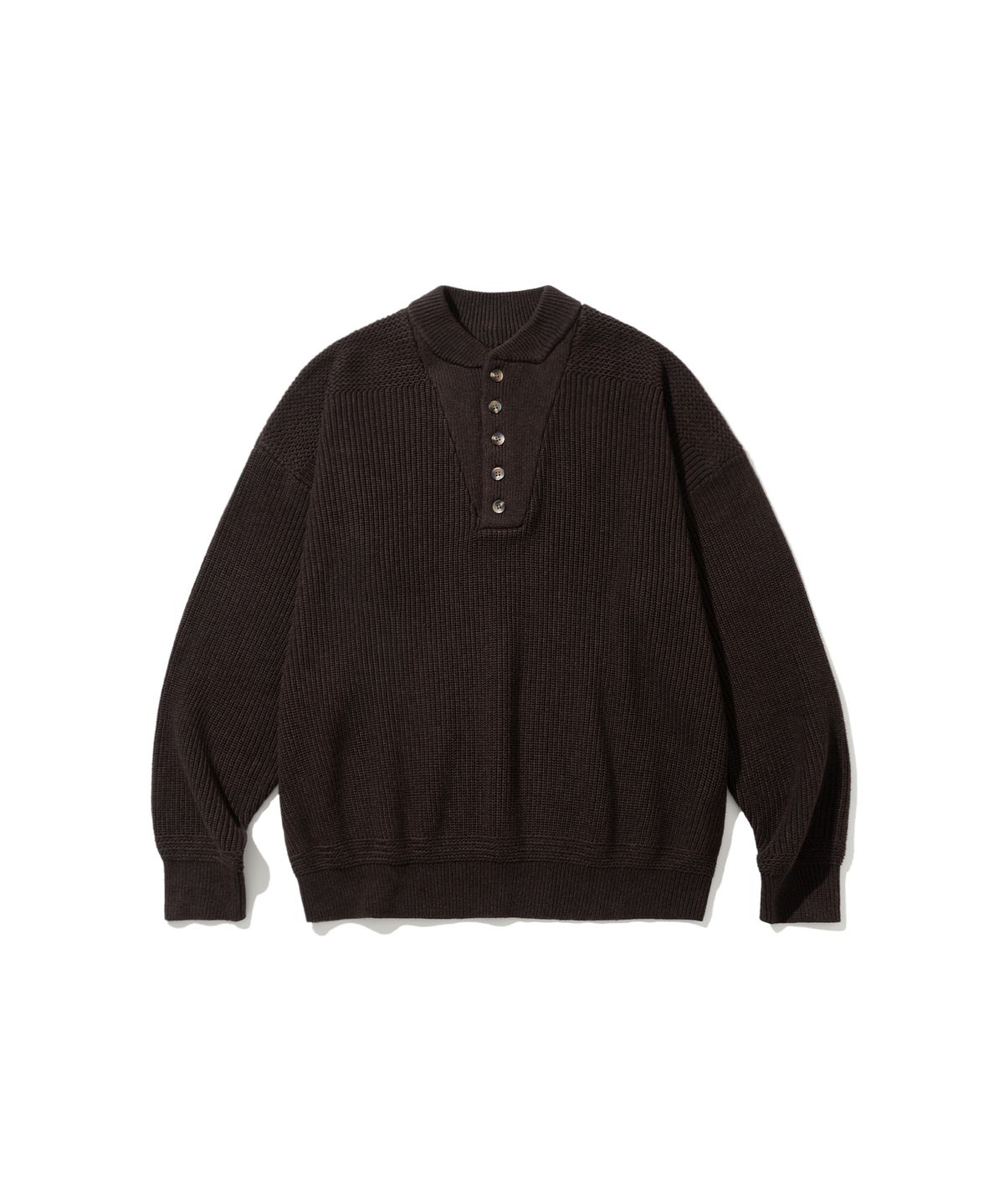 앵글런(ANGLAN) Military Button Knit Pullover - Brown