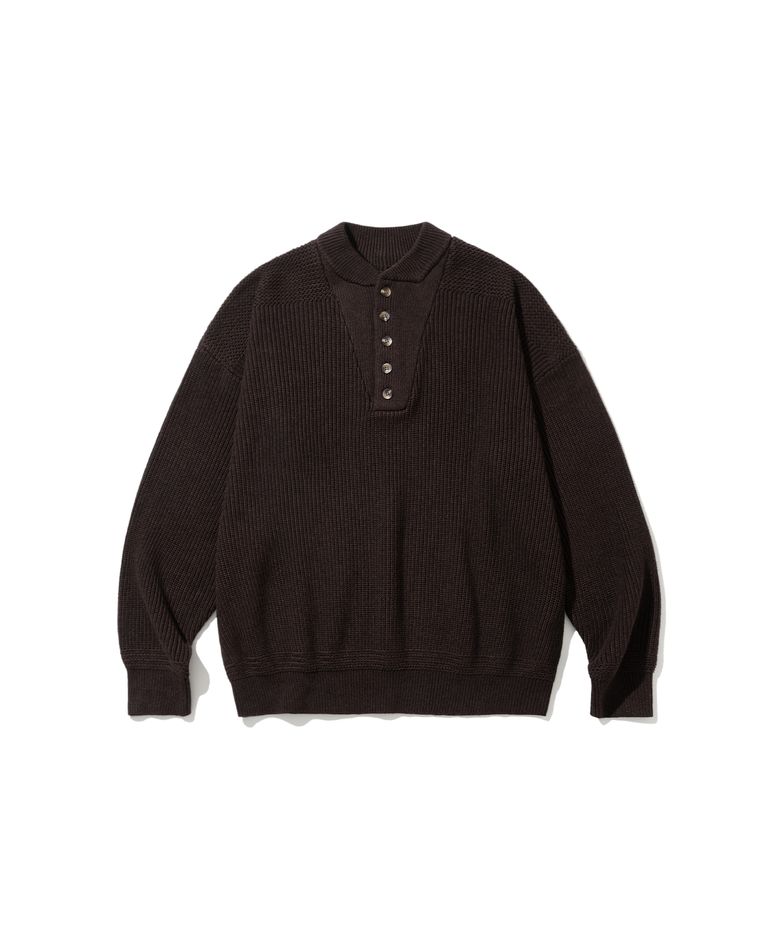 Military Button Knit Pullover - Brown