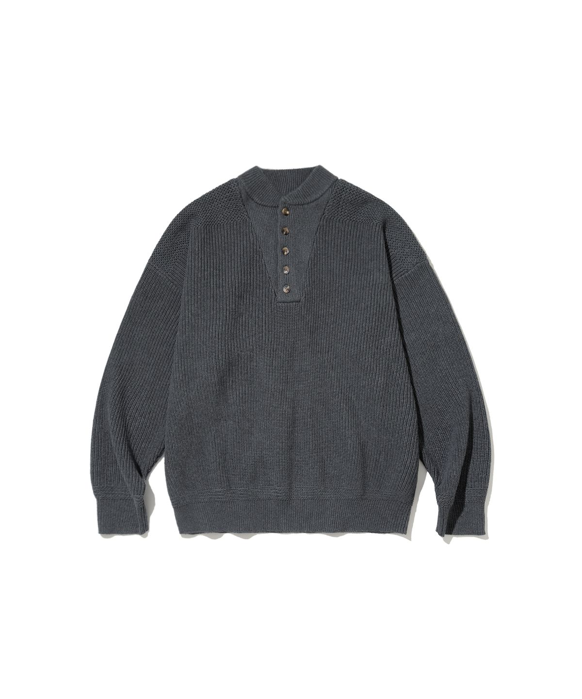 앵글런(ANGLAN) Military Button Knit Pullover - Charcoal