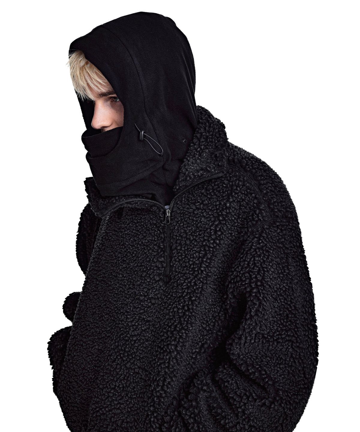 세컨모놀로그(SECONDMONO) Washed Sherpa Balaclava Half Zip [CHARCOAL]_SETS067CHARCOAL