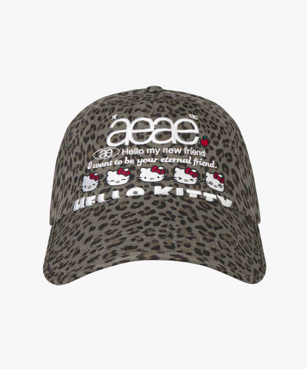 에이이에이이(AEAE) HELLO KITTY WEB LOGO 5 PANNEL CAP [LEOPARD KHAKI]