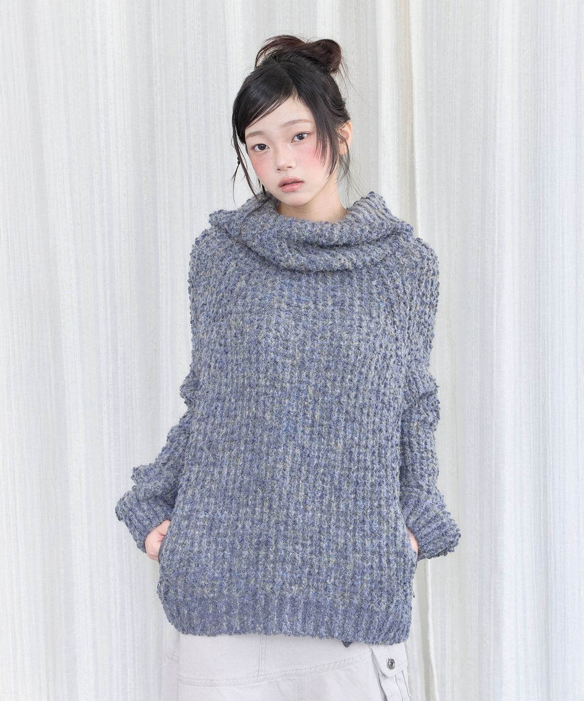 미레코(MIRECO) POCKET MIX HIGH NECK KNIT DUSK BLUE