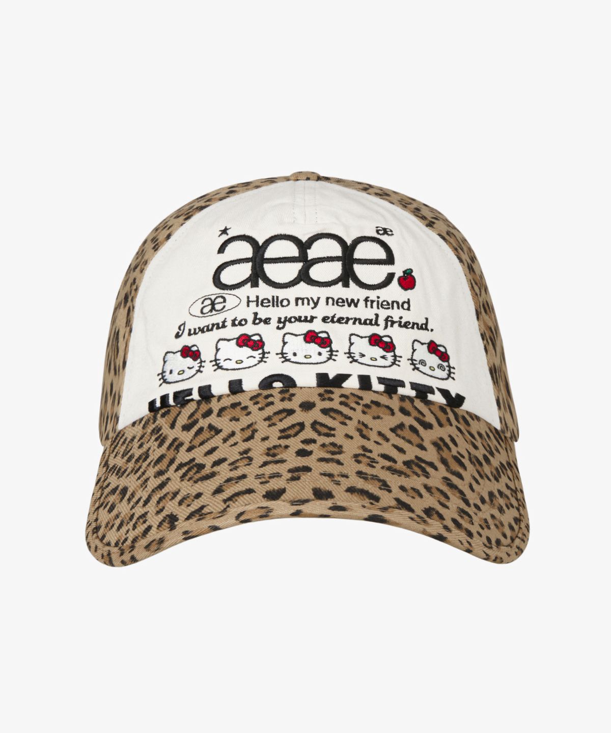 에이이에이이(AEAE) HELLO KITTY WEB LOGO 5 PANNEL CAP [LEOPARD MUSTARD]