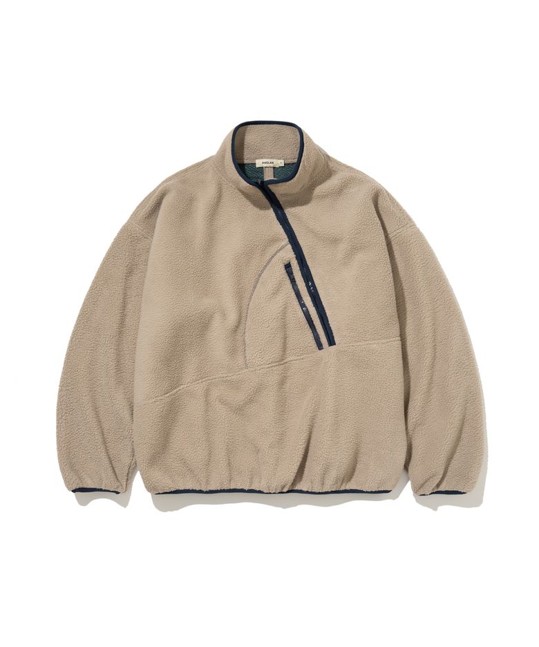 Diagonal Line Fleece Pullover - Beige