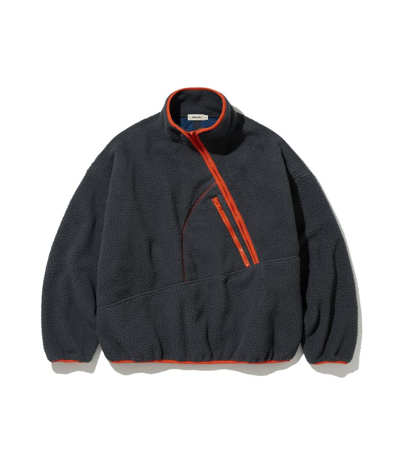 Diagonal Line Fleece Pullover - Charcoal
