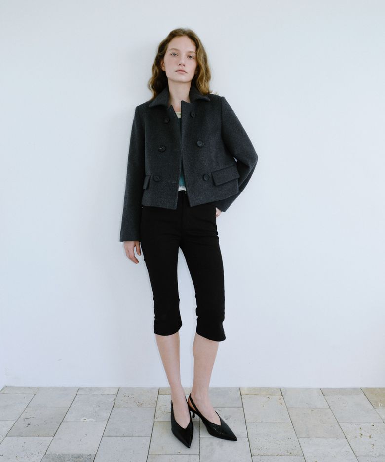 Button Wool Short Coat _Charcoal