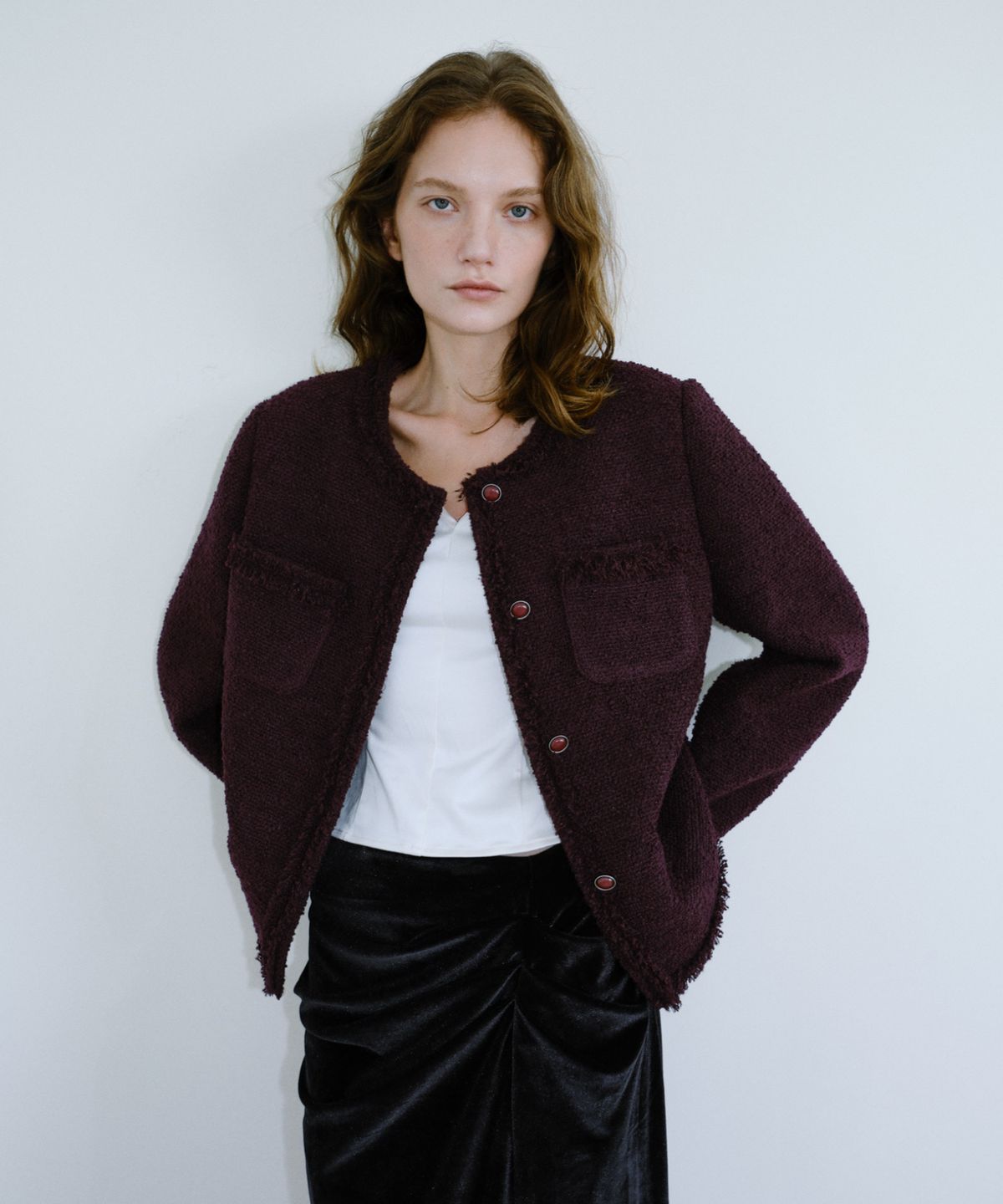 앤테(AENTE) Fringed Tweed Jacket - Purple