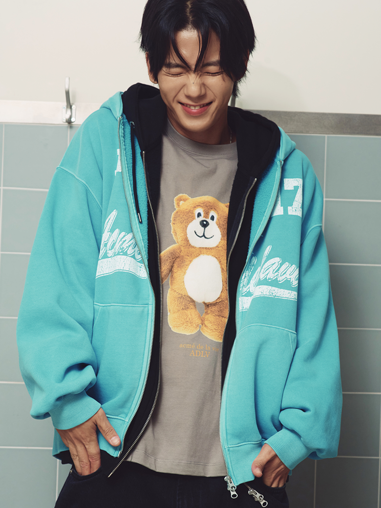 PIGMENT FADED ATHLETIC NAPPING HOODIE ZIP UP [LIGHT BLUE]