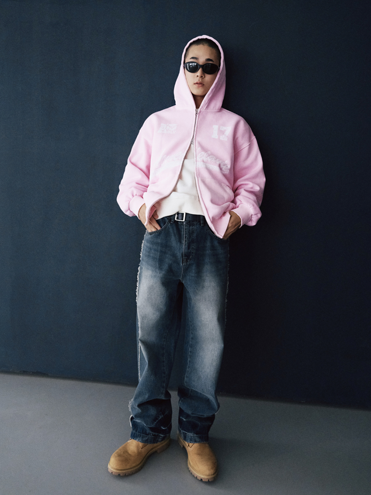 아크메드라비(ACME DE LA VIE) PIGMENT FADED ATHLETIC NAPPING HOODIE ZIP UP [LIGHT PINK]