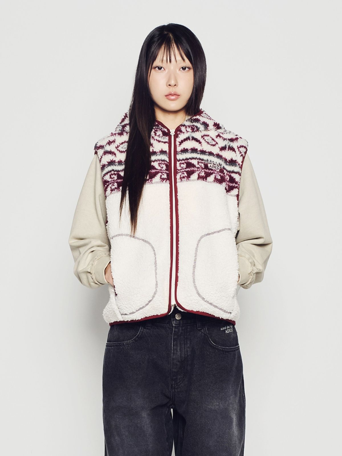 아크메드라비(ACME DE LA VIE) WOMAN FLEECE HOODIE VEST [IVORY]