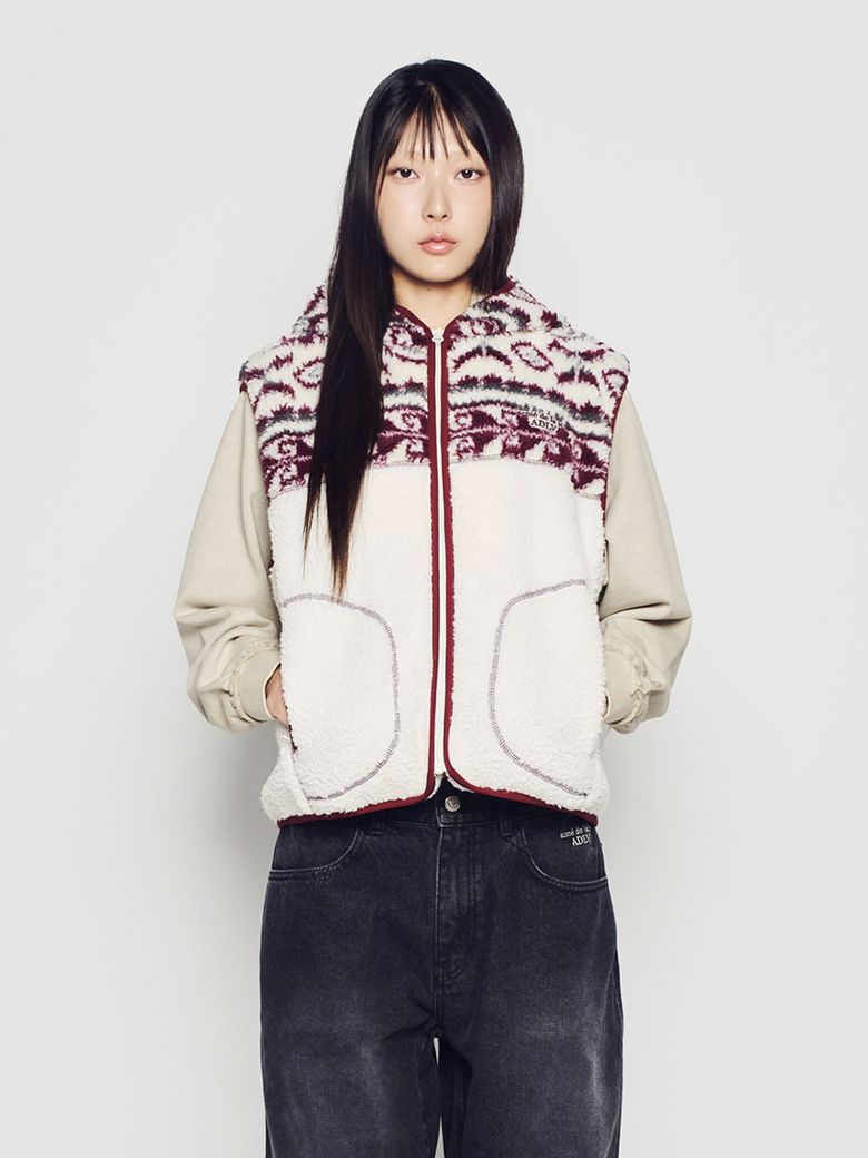 WOMAN FLEECE HOODIE VEST [IVORY]