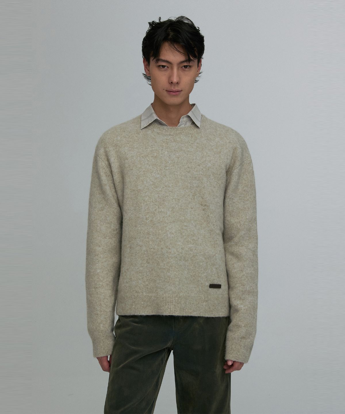 리이 맨(RERHEE MEN) BRUSHED CREW-NECK KNIT SWEATER MELANGE SAGE