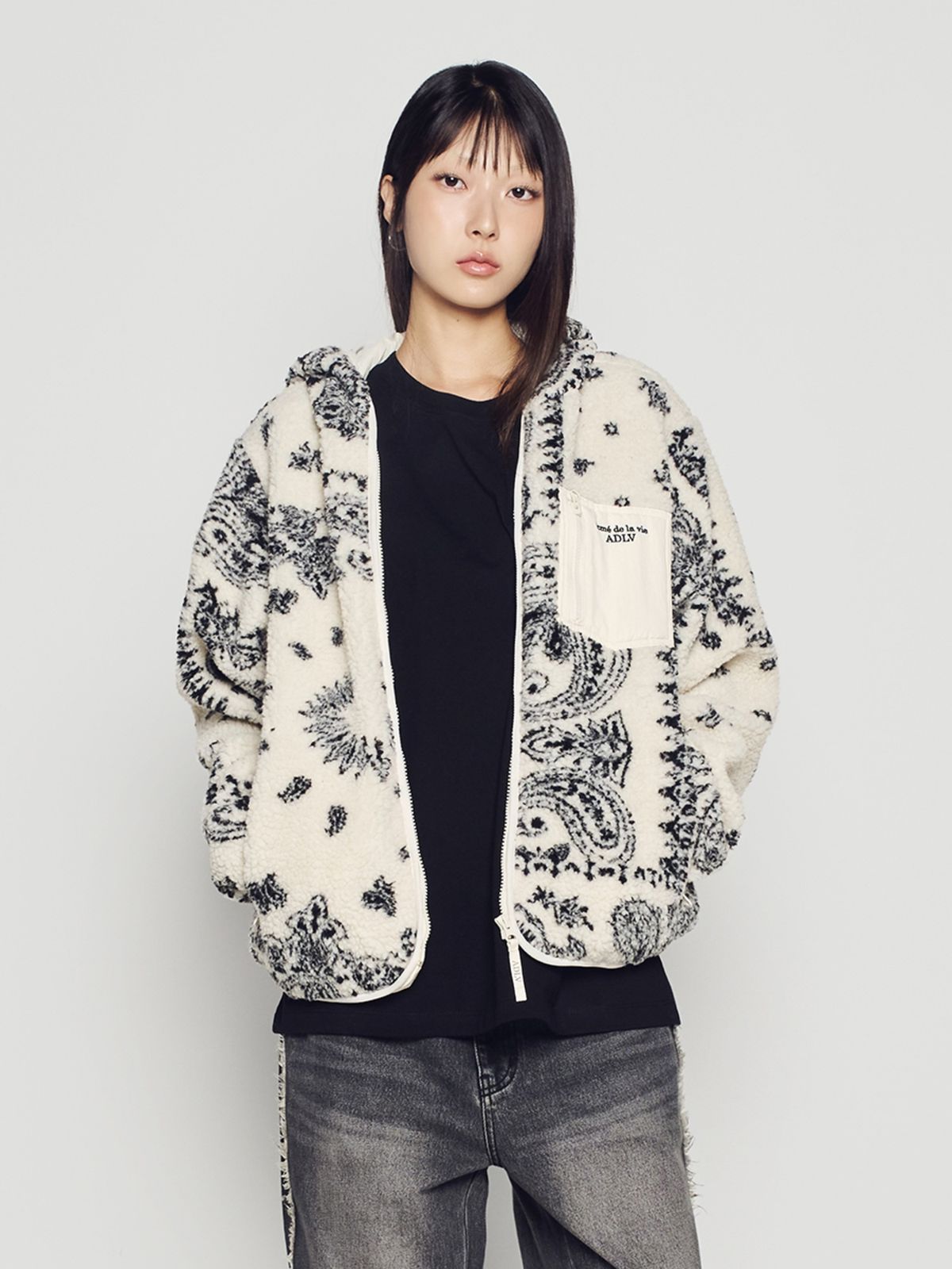 아크메드라비(ACME DE LA VIE) BOUCLE HOOD ZIP UP [IVORY]