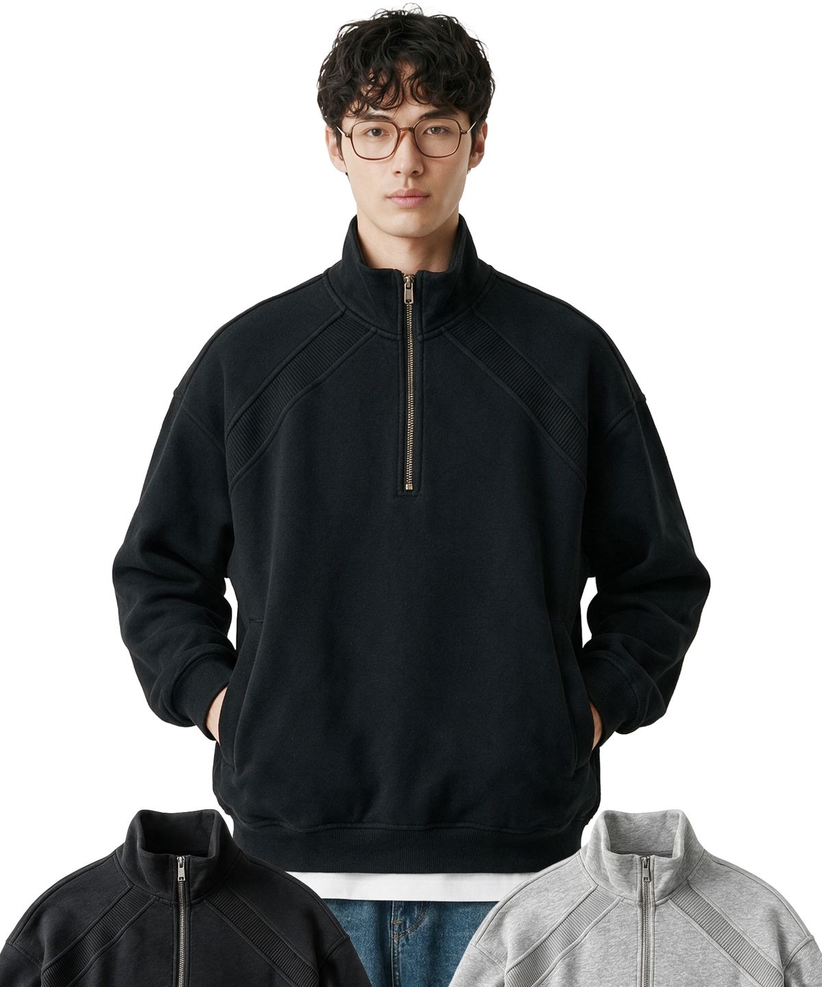 제네럴웍스(GENERAL WORKS) 스탠드넥 스웨트 하프집업 2컬러 FW6024