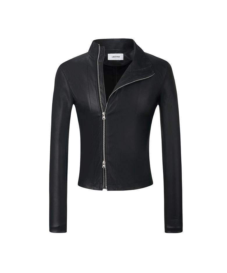 Offset Leather Jacket_[Black]