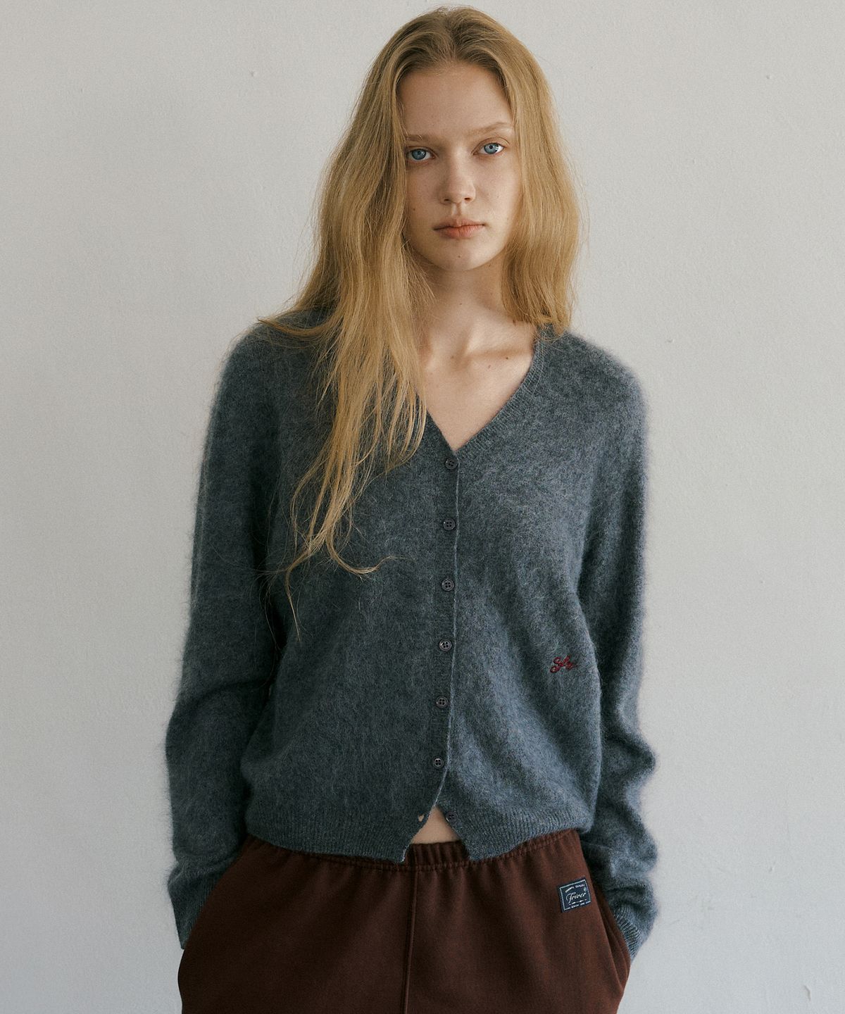 프리버07(FRIVER07) V-neck cashmere wholegarment cardigan [FRFA07CD05]_Charcoal