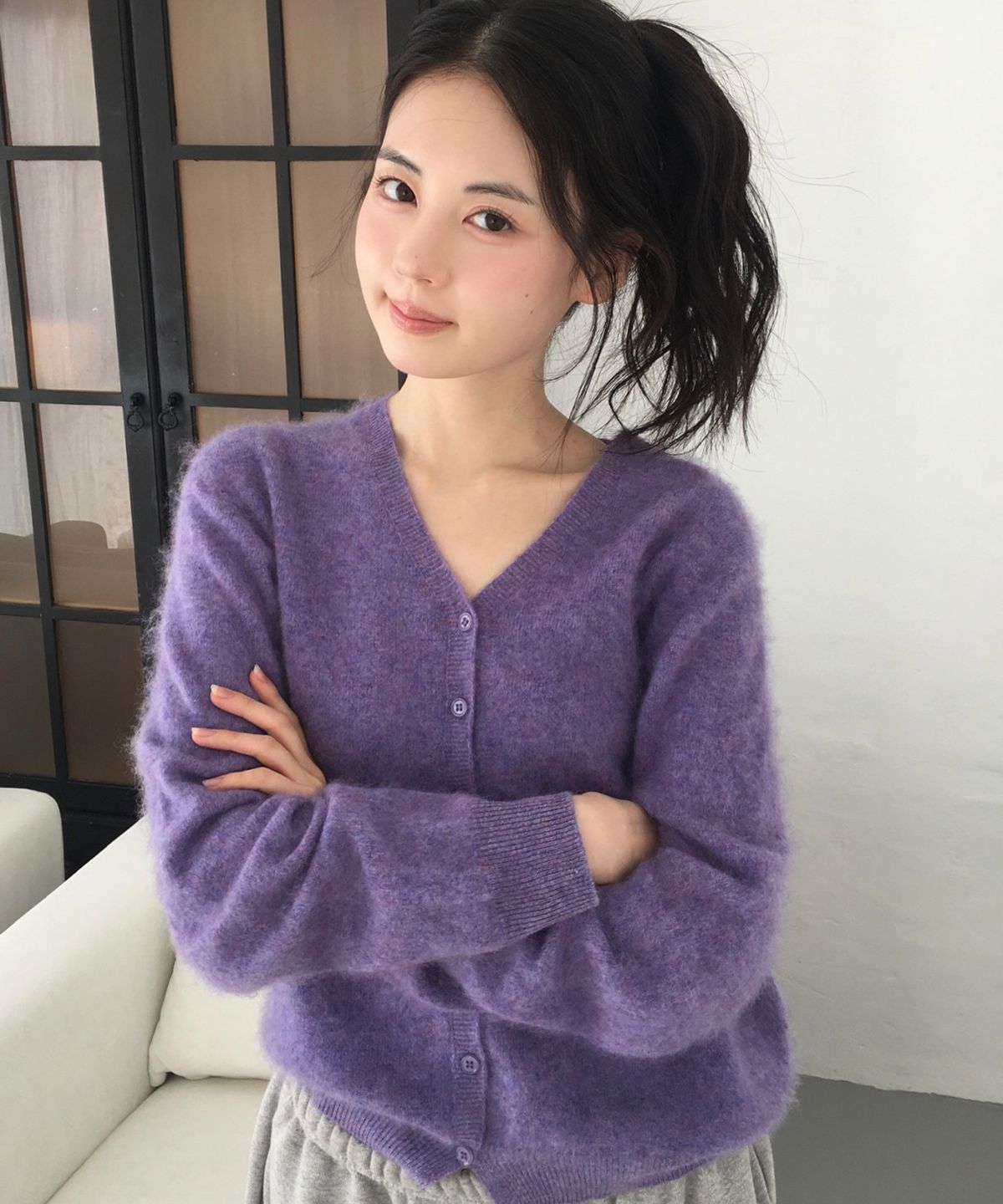 프리버07(FRIVER07) V-neck cashmere wholegarment cardigan [FRFA07CD06]_Purple