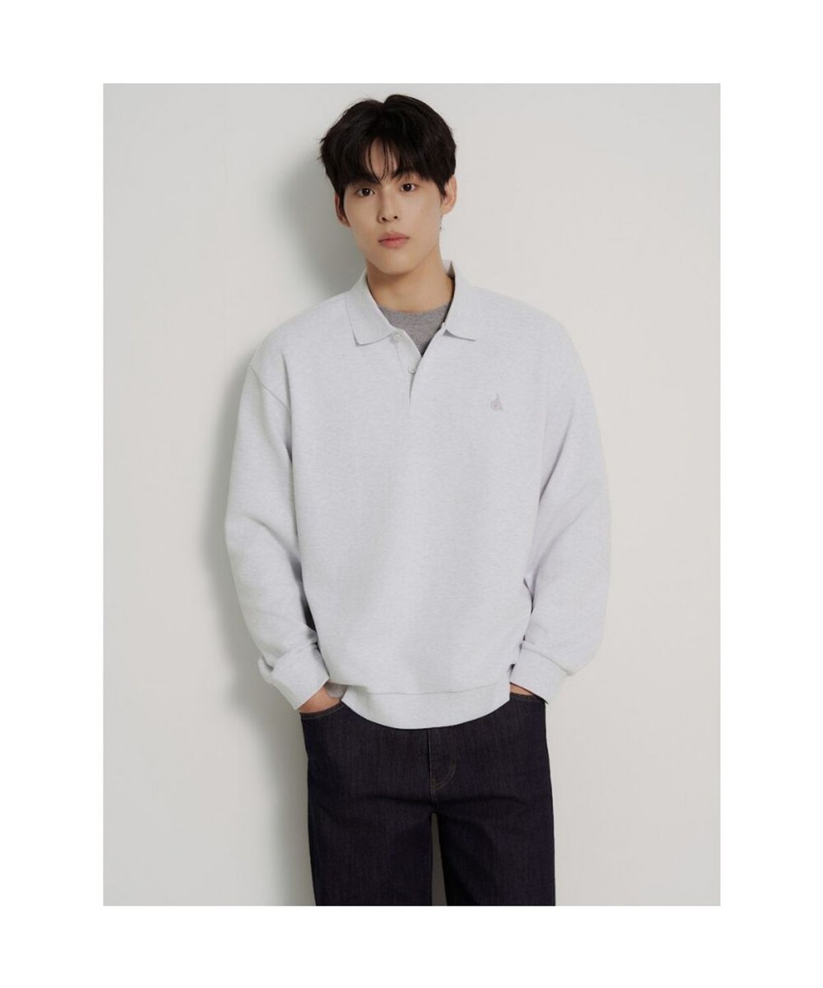 빈폴 멘(BEANPOLE MEN) [Essential] 이중직 칼라넥 티셔츠  라이트 그레이