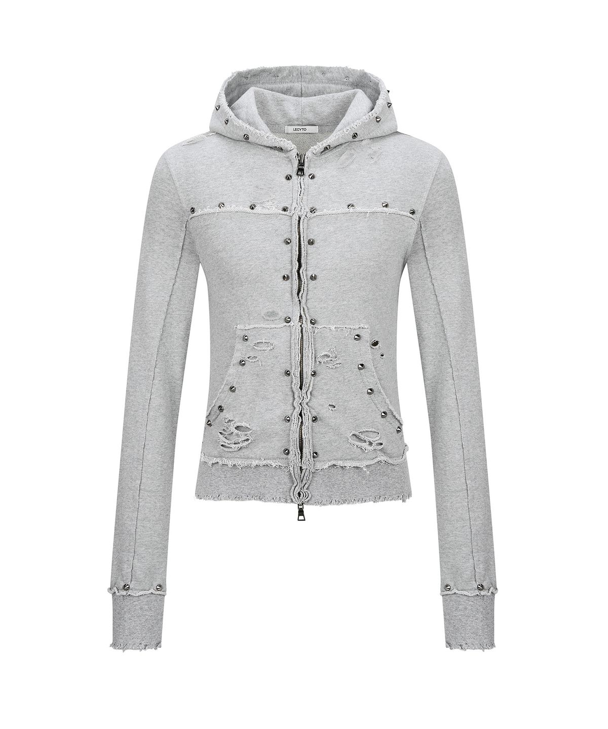 레씨토(LECYTO) Destroyed Spike Zip-Up Hoodie_[M.Gray]