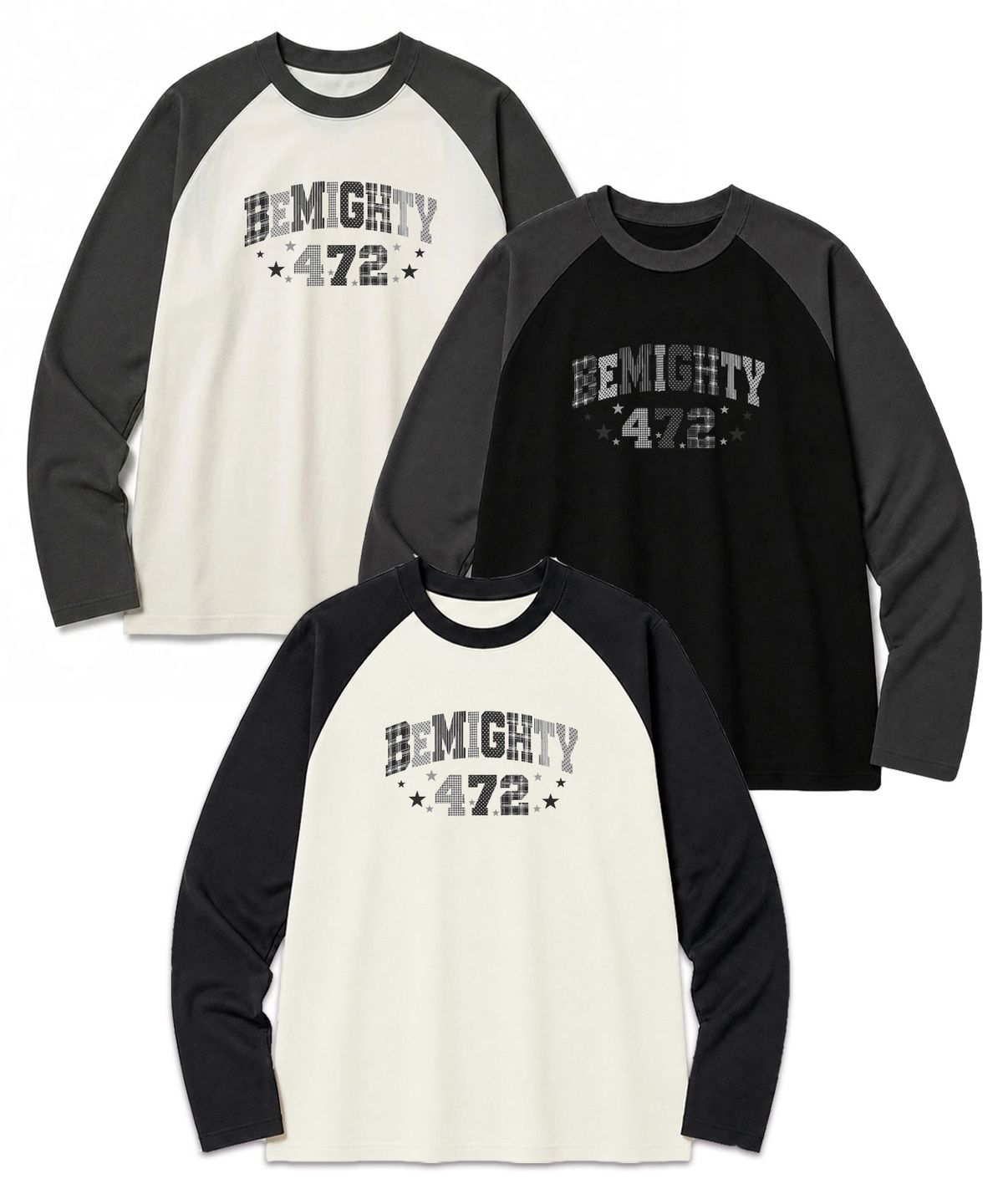 비마이티(BEMIGHTY) 인서트 패턴 로고 오버핏 긴팔라글란 티셔츠