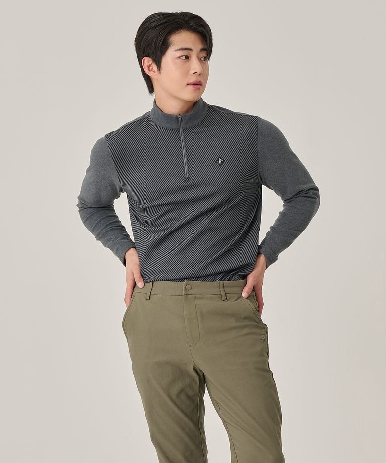 남성 앞판 프린트 지퍼 마이크로 플리스 후리스 티셔츠