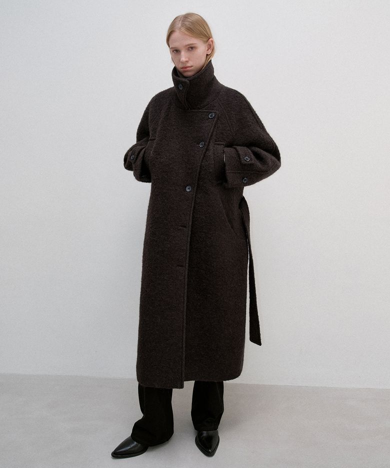 알파카 오버사이즈드 로브 코트 DARK BROWN