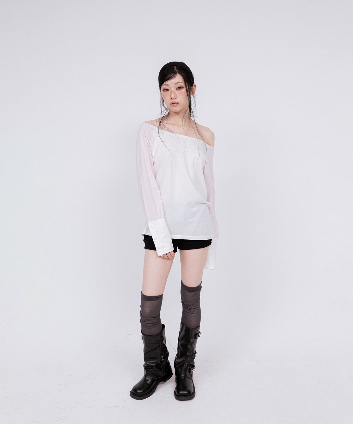 벨리아르(BELLIALEU) CUFF POINT RAGLAN TOP BABY PINK