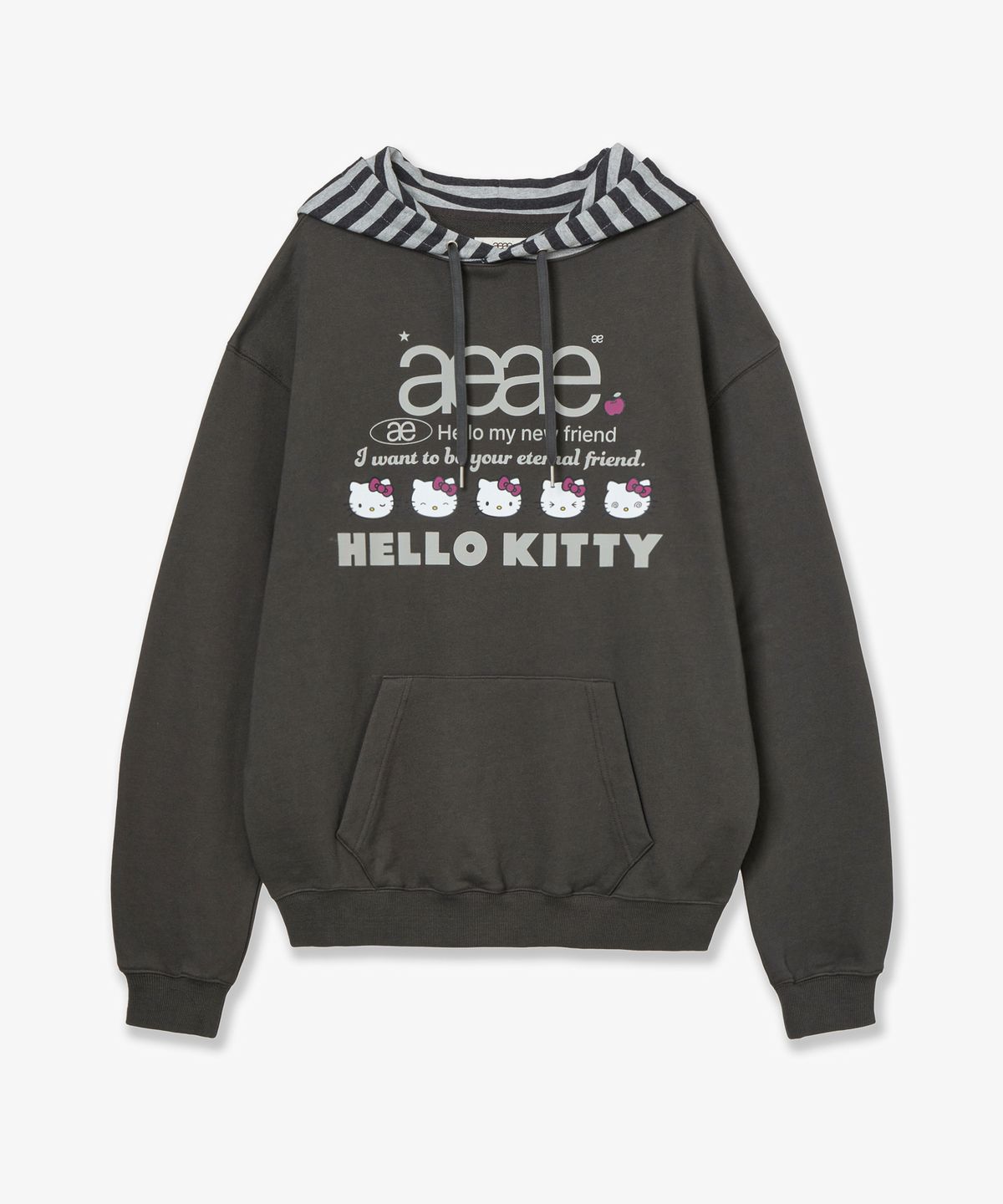 에이이에이이(AEAE) HELLO KITTY WEB LOGO HOODIE [CHARCOAL BROWN]