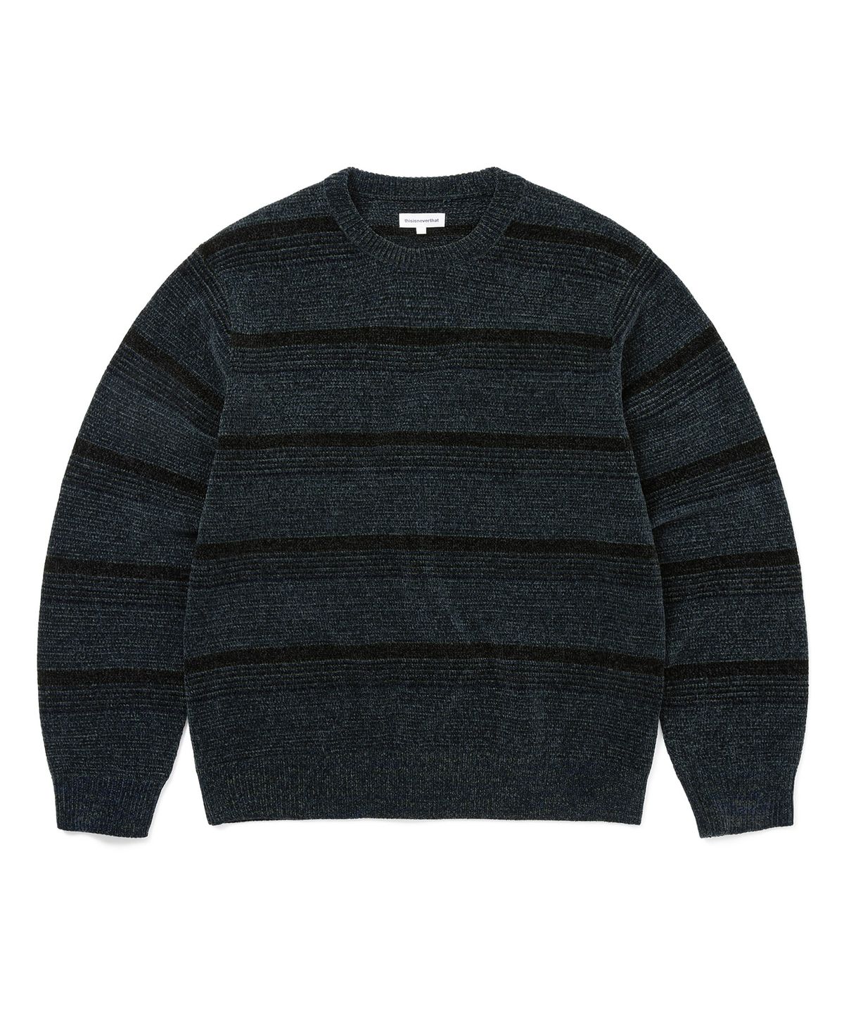 디스이즈네버댓(THISISNEVERTHAT) Striped Velvet Knit Sweater Dark Navy