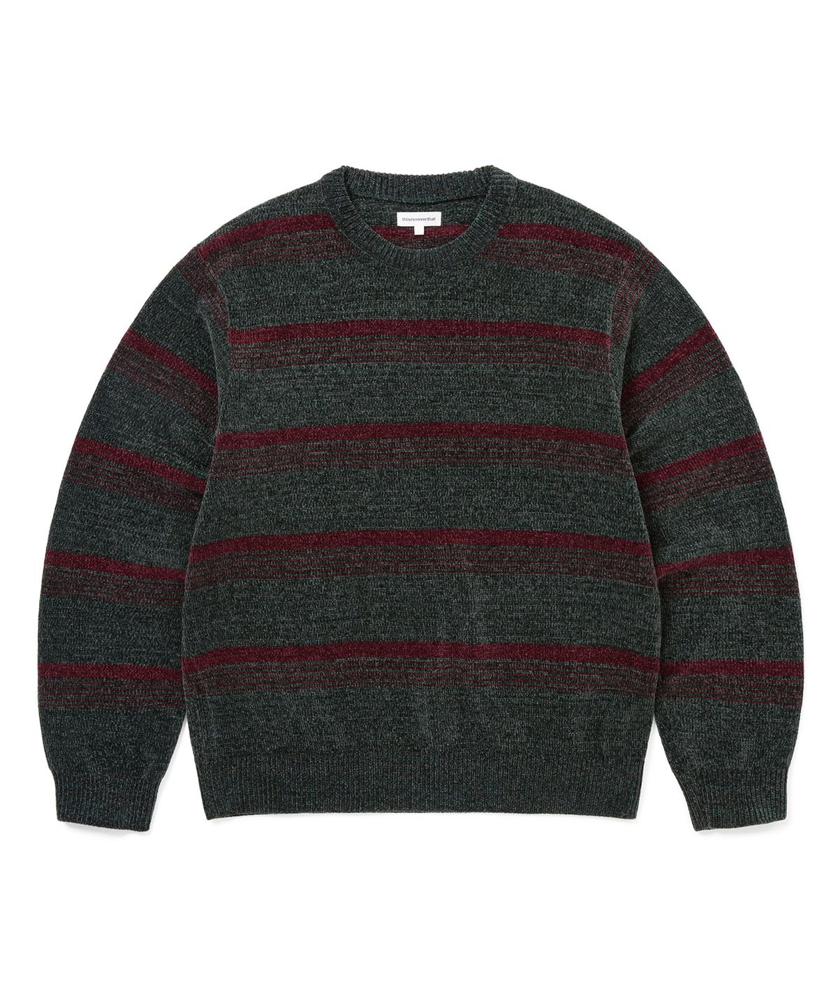 디스이즈네버댓(THISISNEVERTHAT) Striped Velvet Knit Sweater Dark Green
