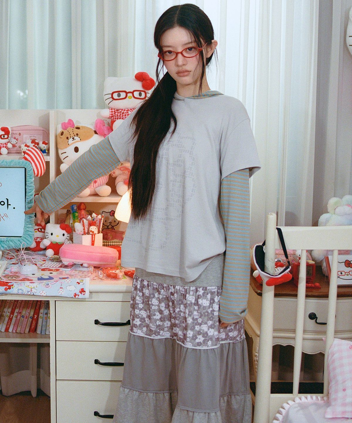 에이이에이이(AEAE) HELLO KITTY LAYERED HOODIE [MINT]