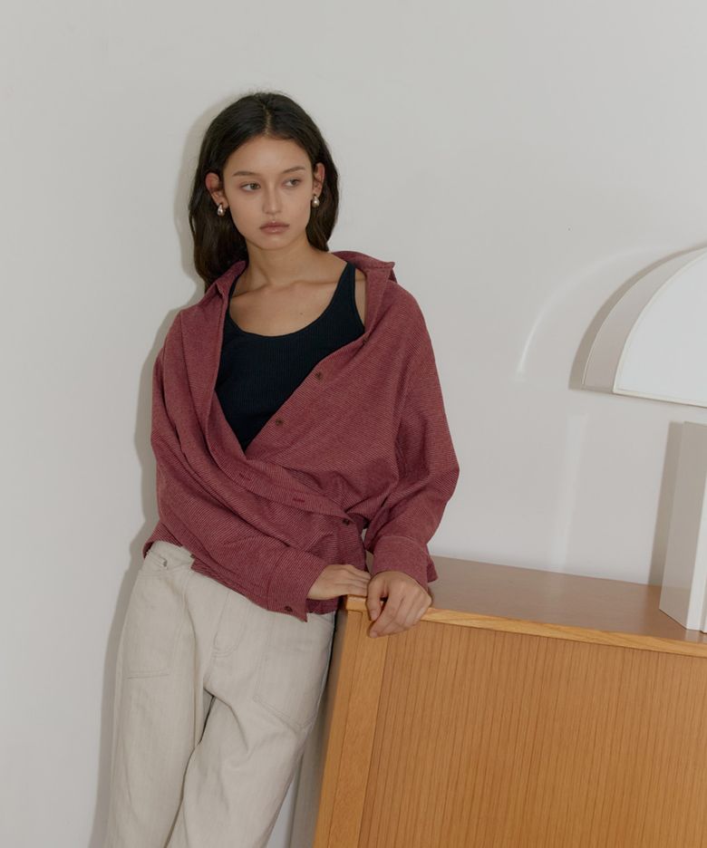 2way pincheck wrap blouse (RED)