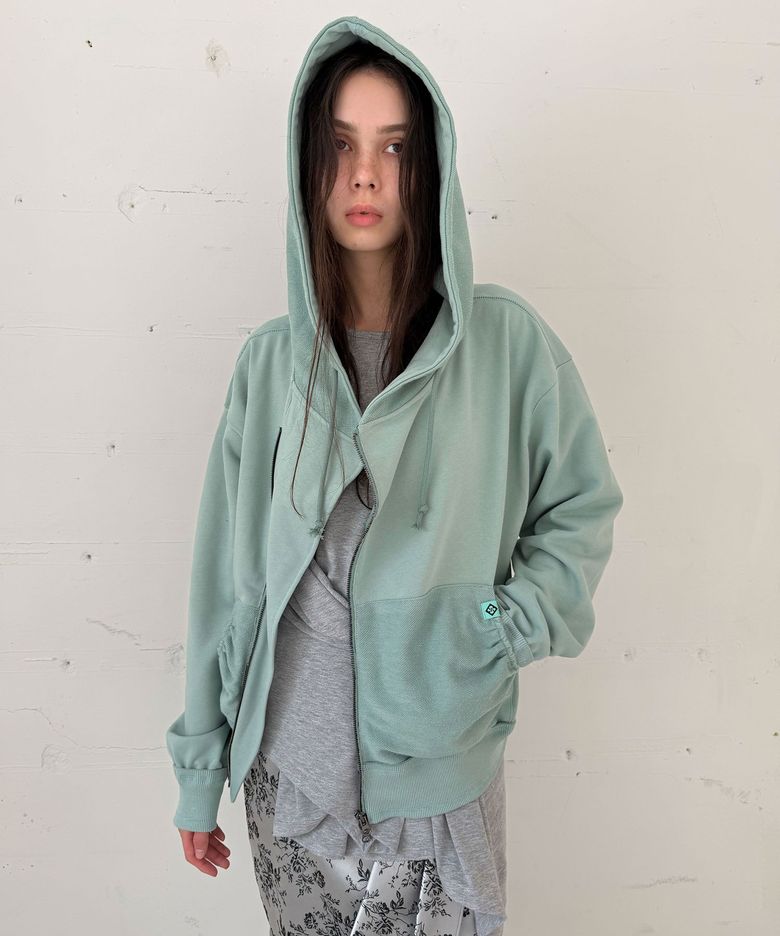 RAW EDGE ASYM HOODED JACKET / mint