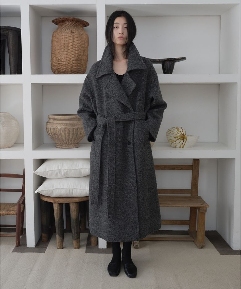 오버사이즈 더블 롱코트 Charcoal Grey