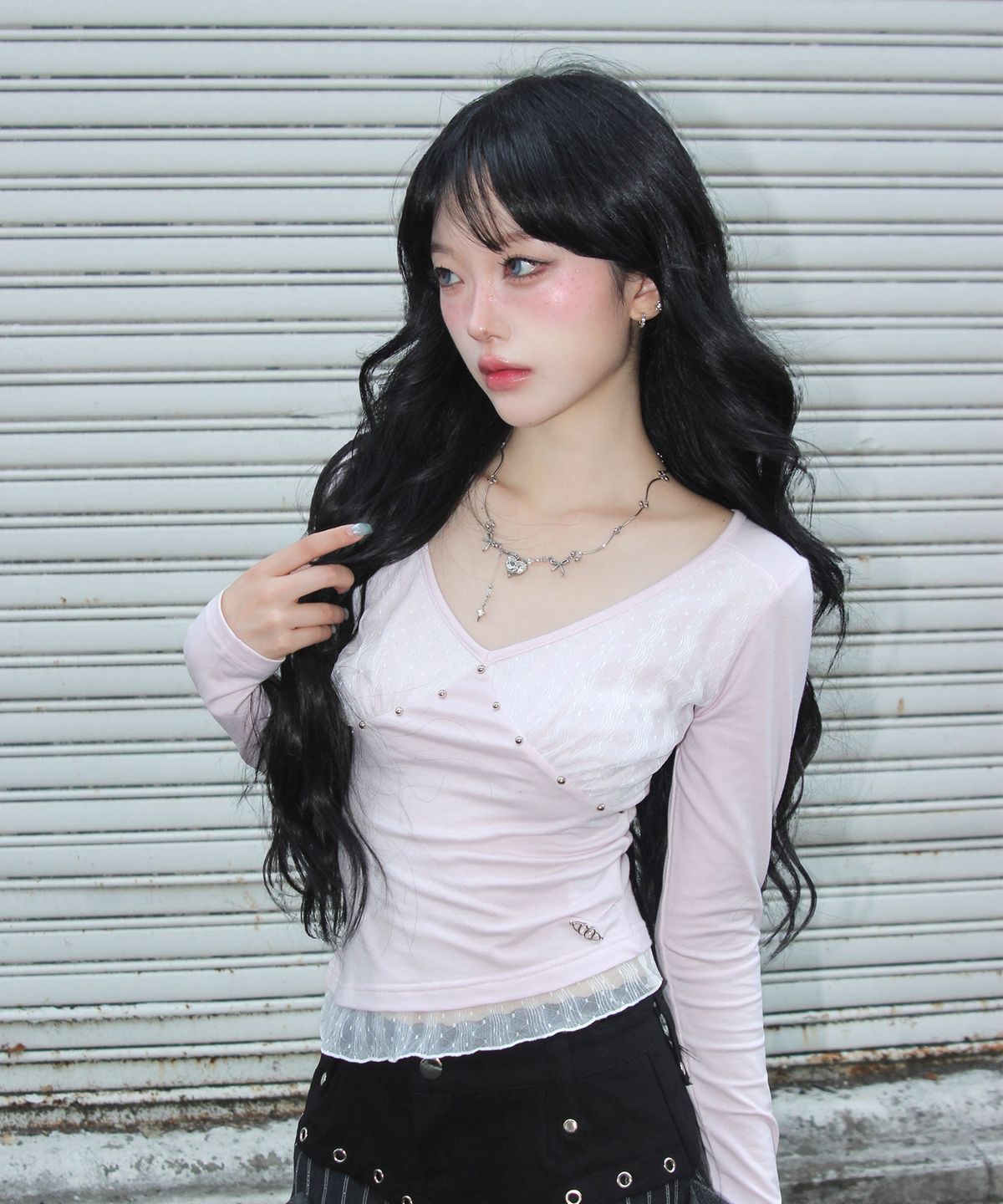 체리퀴리(CHERRYQUIRI) stud moon veil top - pink