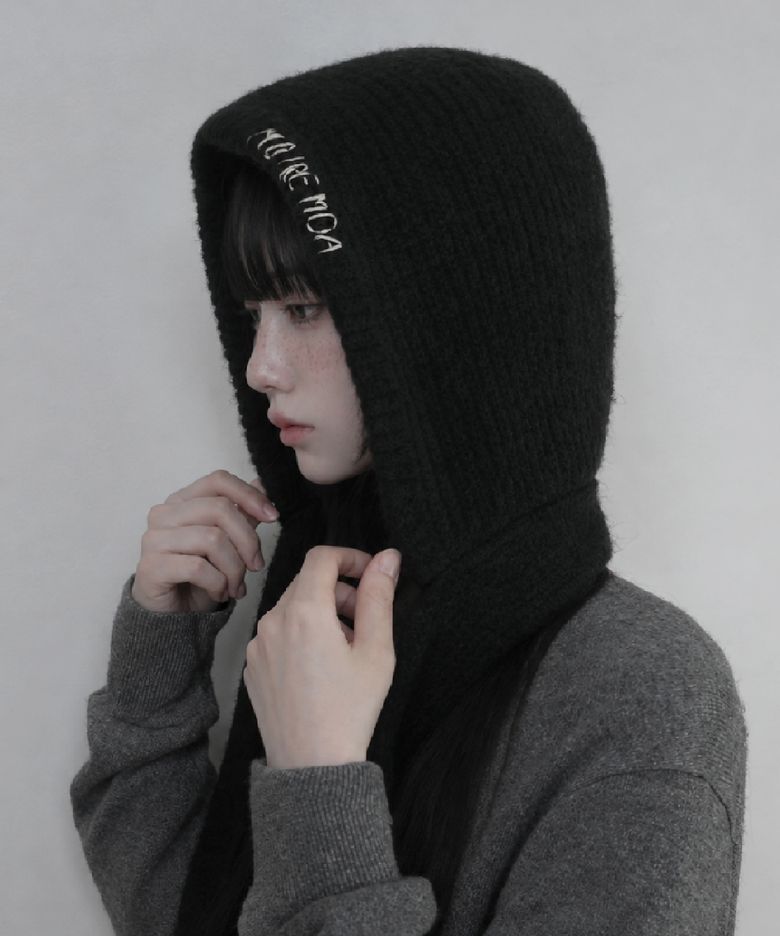Stitch Hoodie Muffler-Black